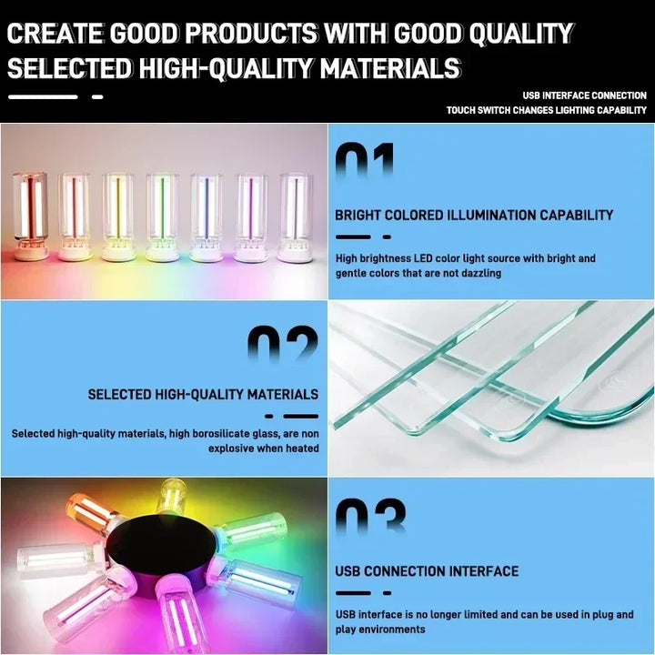 BowLift | LumiVase Ambient Light | Glass Bottle Design | Touch Dimmer | USB | 5 Colors