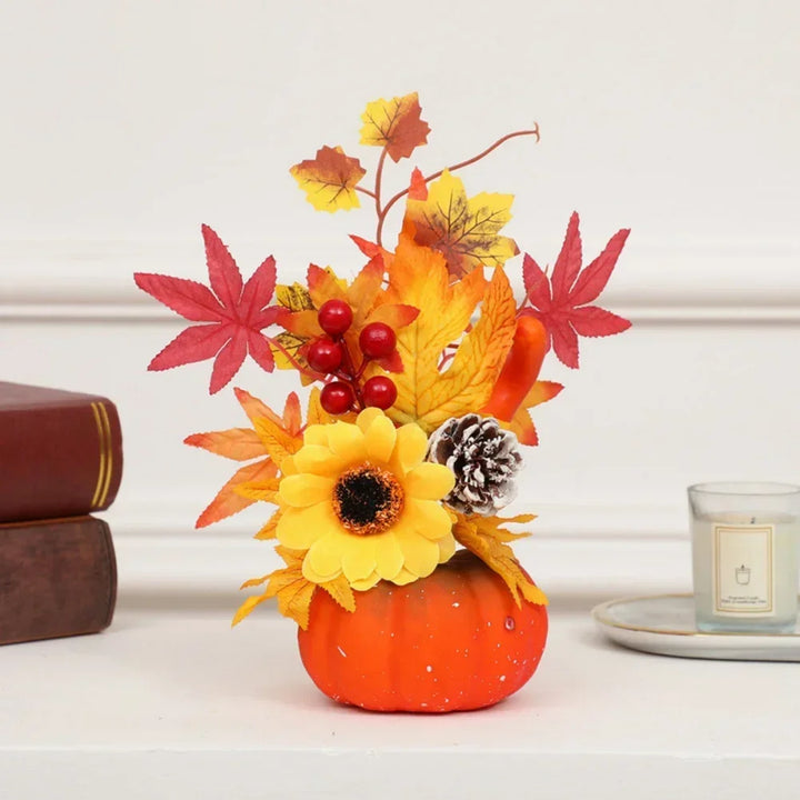BowLift | Autumn Magic | Decorative Pumpkin with Artificial Flowers | 25–30 cm | Autumn & Halloween Decor