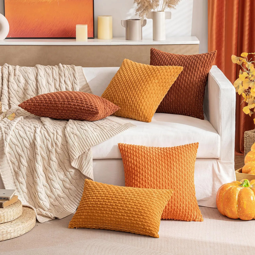 BowLift | Soft Ribbed Velvet Decorative Pillow with Stripes in Boho Style for Sofa and Bed