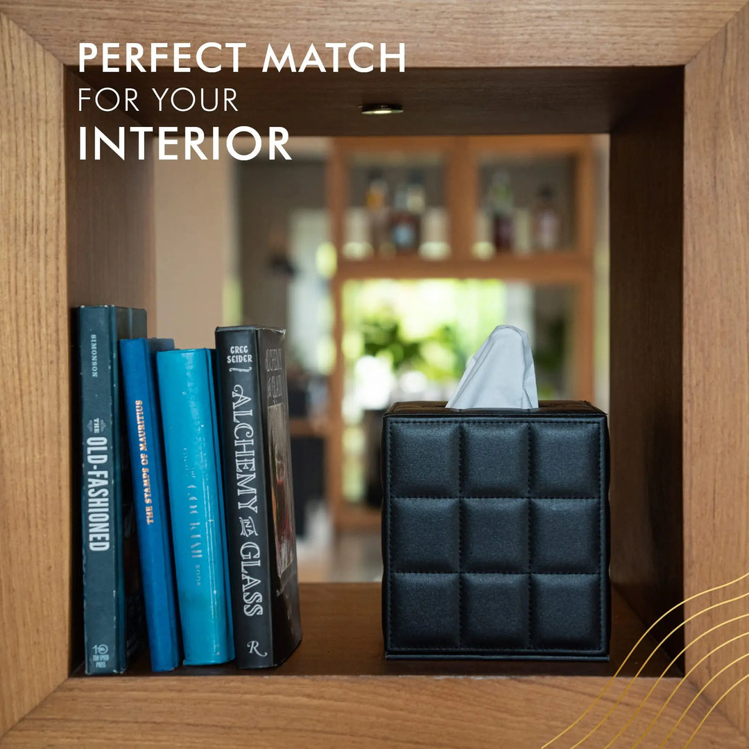 BowLift | Modern Tissue Box Holder Square, Napkin Holder Pump Paper Case Dispenser, Facial Tissue Box Cover for Home Bathroom Office Desk