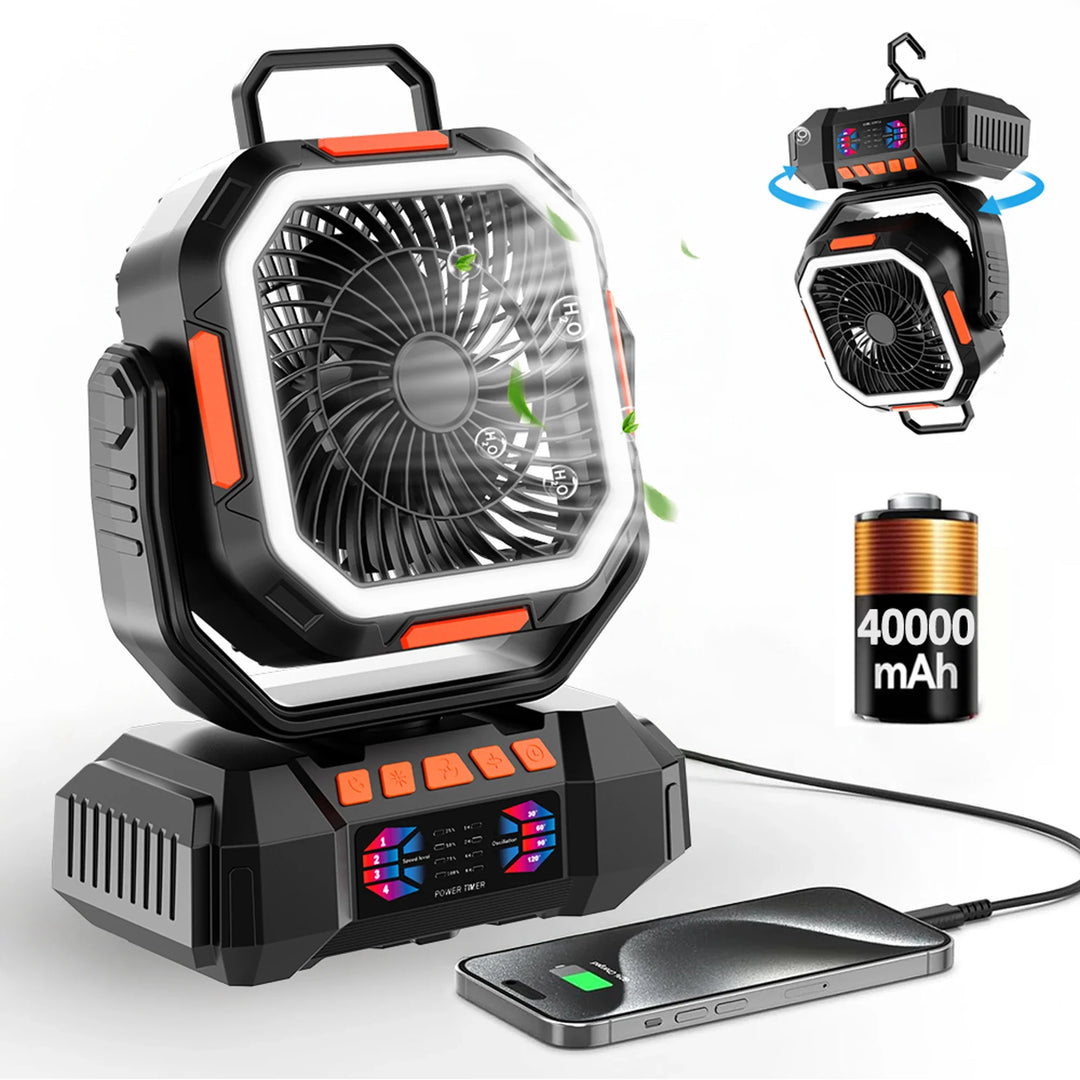 BowLift | Rechargeable Camping Fan with 40000mAh Battery & LED Lantern – F22