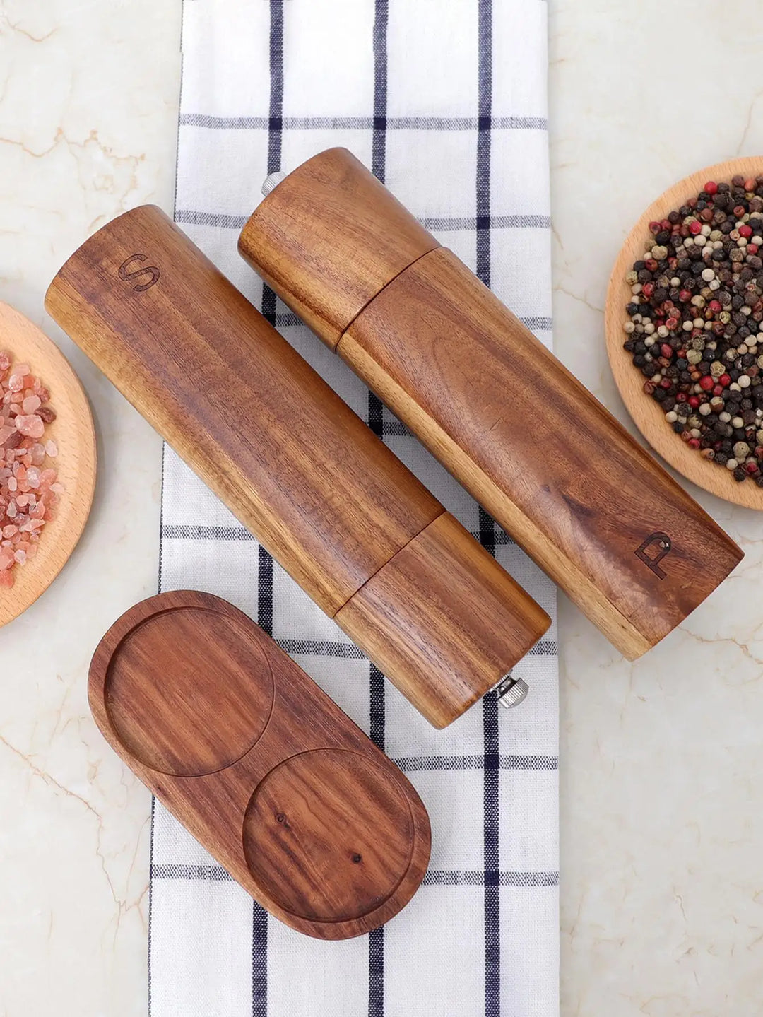 BowLift | Luxurious Wooden Salt and Pepper Mill Set with Tray – WoodSpice
