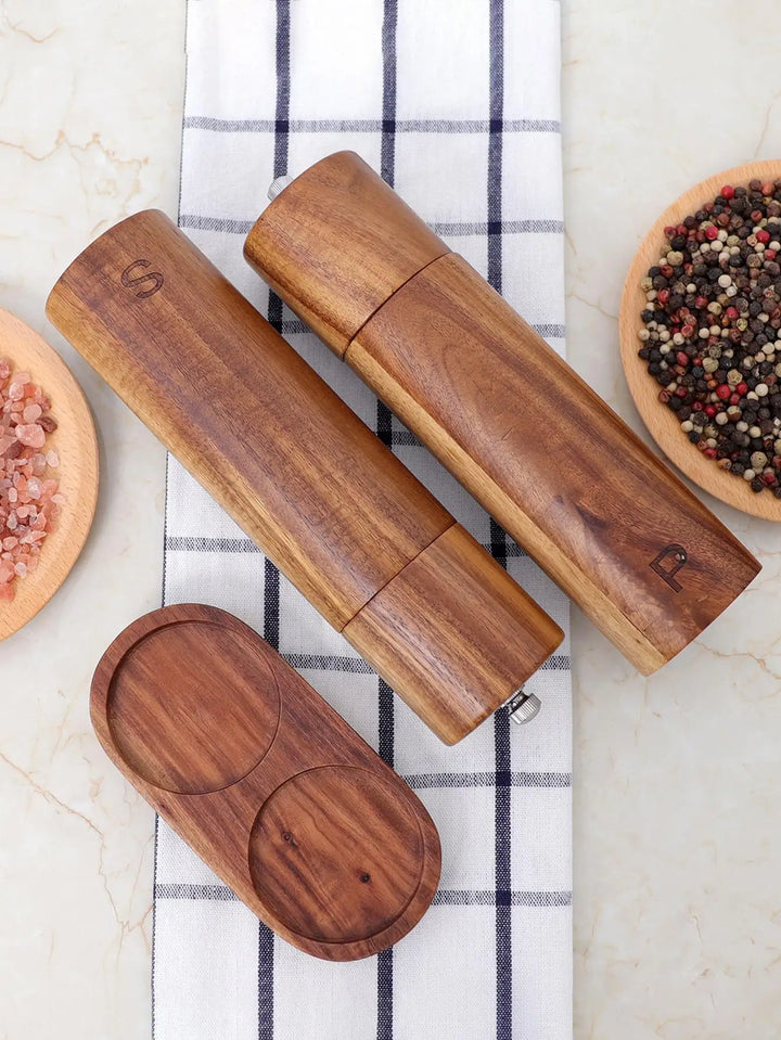 BowLift | Luxurious Wooden Salt and Pepper Mill Set with Tray – WoodSpice
