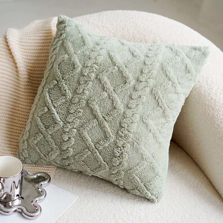 Green & Pink Tulip Embroidered Pillow Cover | Bowlift