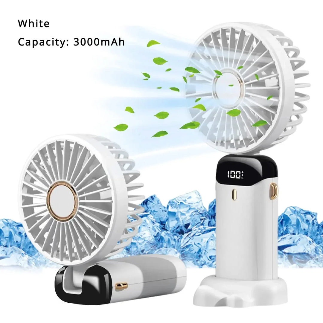 5000mAh Handheld Mini Fan – Wireless USB Rechargeable Portable Fan with Digital Display, Phone Holder, 5-Speed Foldable Neck Hanging Fan | Bowlift