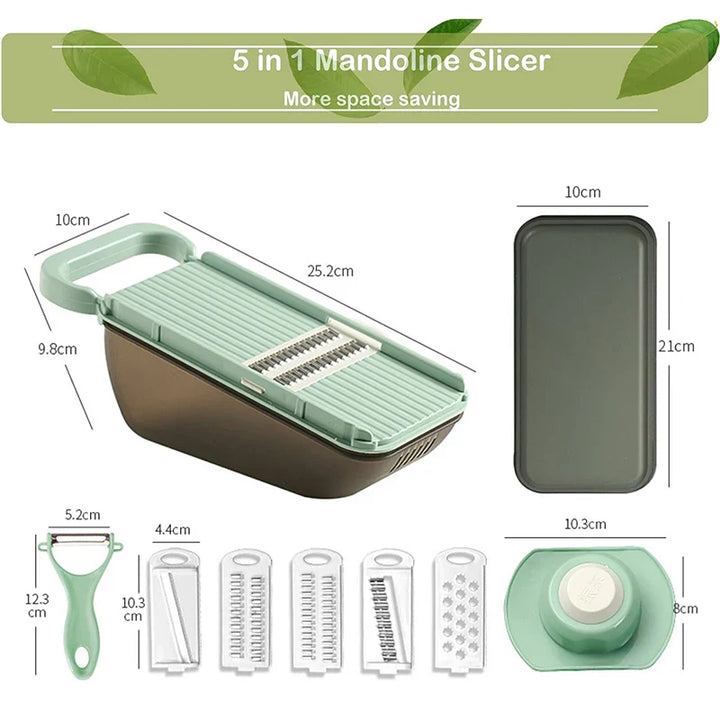 BowLift | SchnippelMeister Vegetable Cutter 5-in-1 | Multi Cutter with Collection Container | Grater, Slicer & Dicer | BPA-free & Dishwasher Safe | 27×11×10 cm