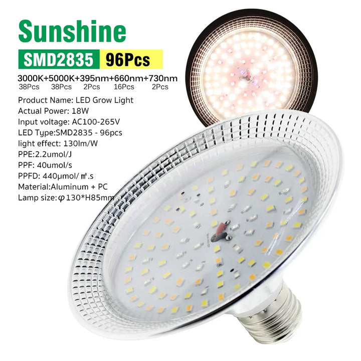 BowLift | Solura Plant Lamp | E27 LED 18W | Full Spectrum Daylight | For Houseplants & Greenhouse