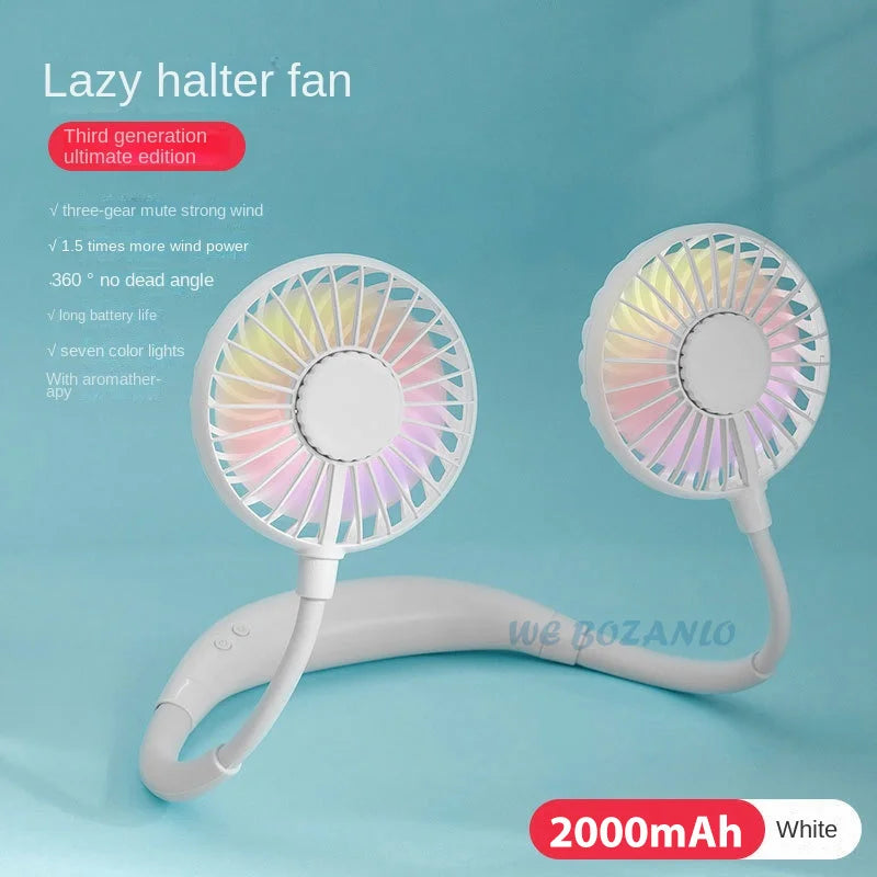 USB Portable Hands-Free Neck Fan - Rechargeable Mini Sports Fan, 3-Speed Adjustable Dual Fan for Home Office & Outdoor Use | Bowlift