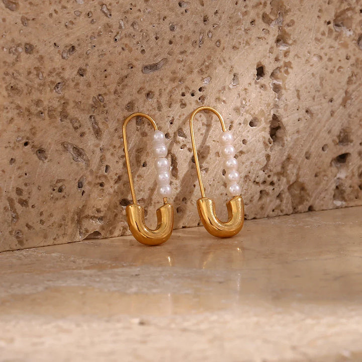 BowLift | 18k Pearl Accented Safety Pin Earrings