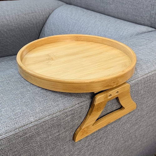 Bamboo Sofa Armrest Clip-On Round Tray | Bowlift
