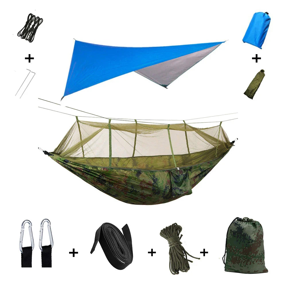 BowLift | Trek Viva Camping Hammock | Integrated Mosquito Net & Rain Cover | Ultralight & Tear Resistant | 3-in-1 Outdoor Solution