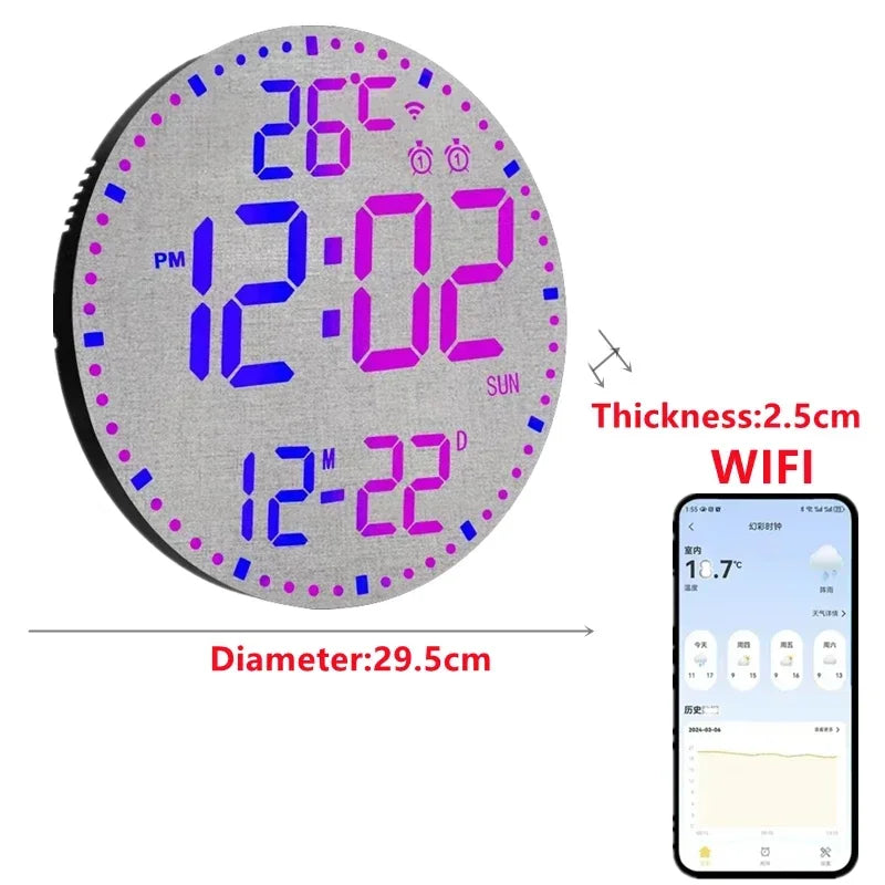 WiFiTime Clock - Smart LED Wall Clock with Calendar Bowlift