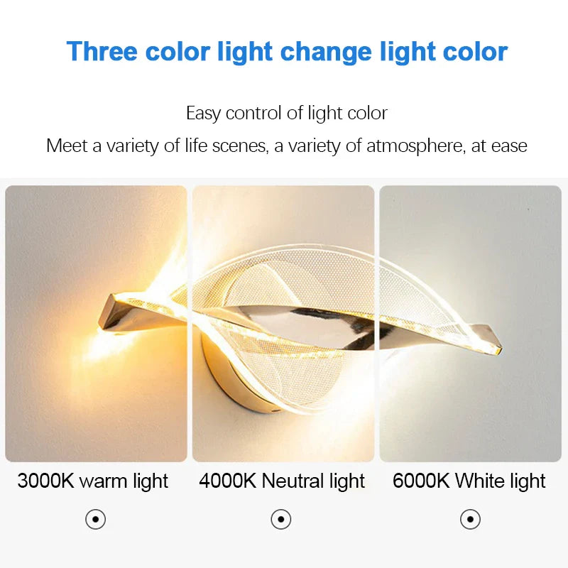 BowLift | LED Wall Light NordGlow | Modern Acrylic & Metal Design | 3-Color Light | Creative Interior Lighting for Living Room & Bedroom