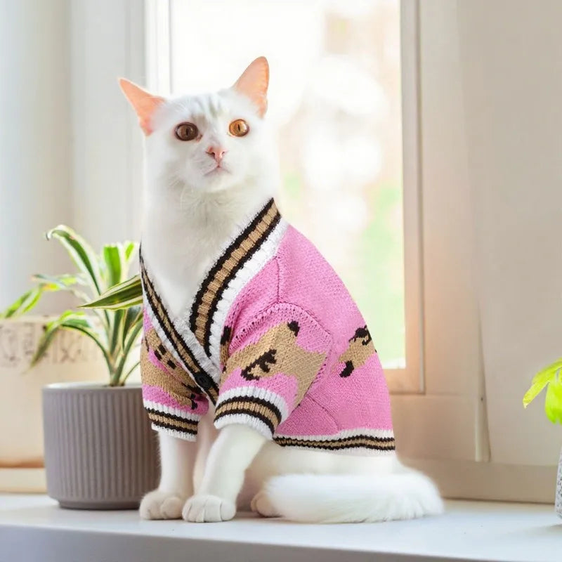 Dog cardigan made of knit warm and striped Bowlift