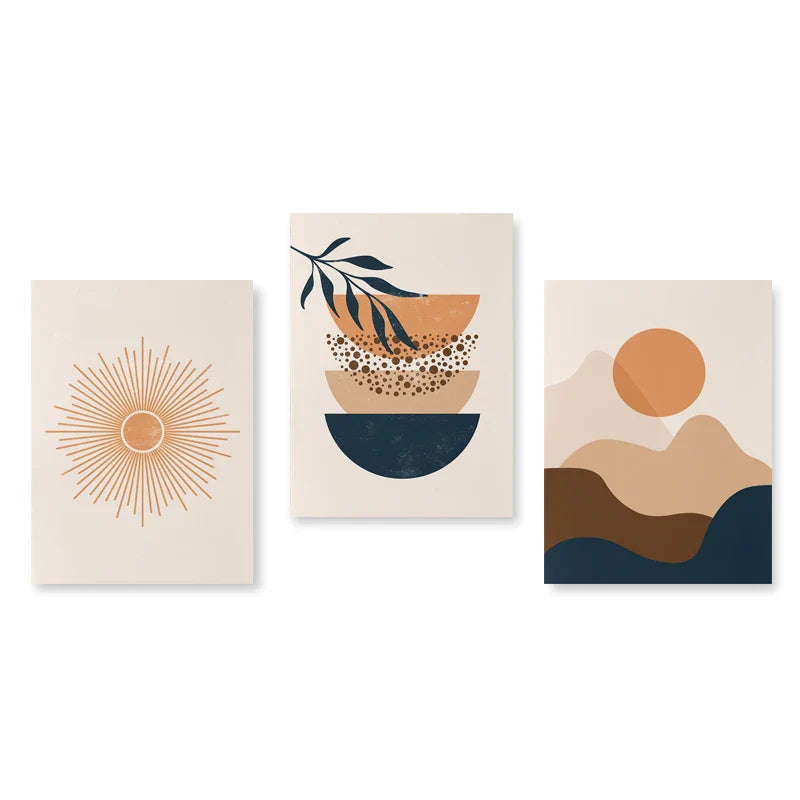 Set of 3Pcs Modern Abstract Bohemian Minimalist Geometric Wall Art Fine Art Canvas Prints Posters Pictures For Living Room Decor | Bowlift