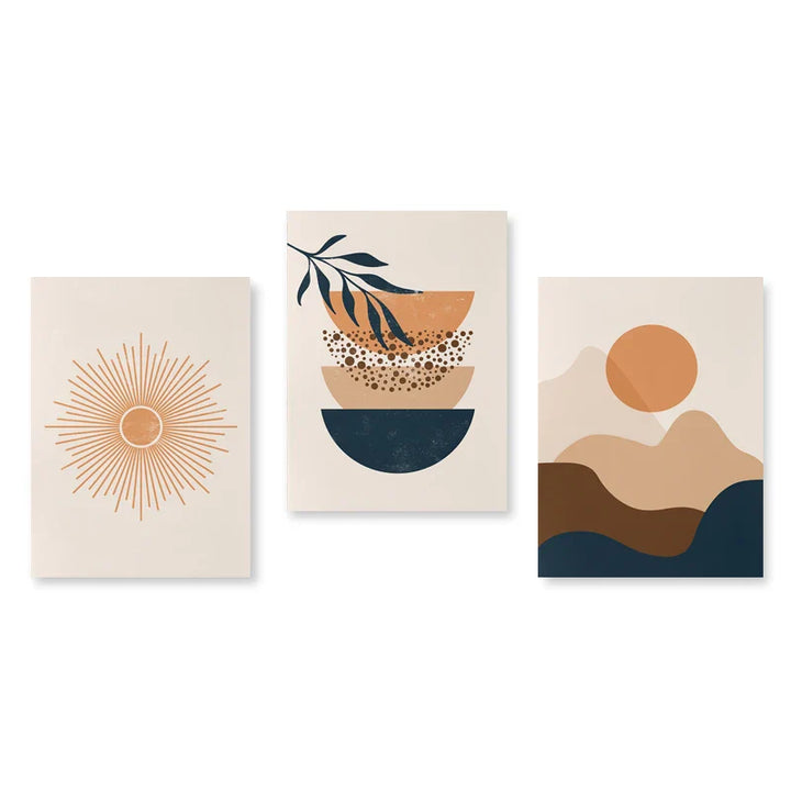 Set of 3Pcs Modern Abstract Bohemian Minimalist Geometric Wall Art Fine Art Canvas Prints Posters Pictures For Living Room Decor | Bowlift