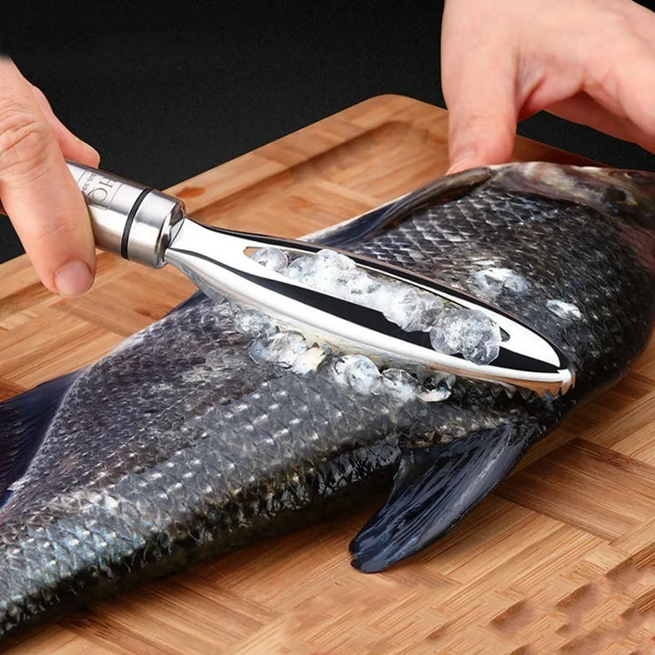 BowLift | Kitchen block fish scale remover made of stainless steel | Hygienic fish skin scraper with bone tweezers | Rustproof & durable