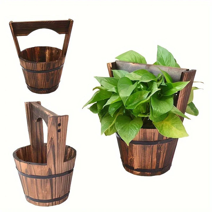 BowLift | Wooden Bucket Planter in Barrel Design for Garden and Terrace – Decorative Flower Pots made of Wood