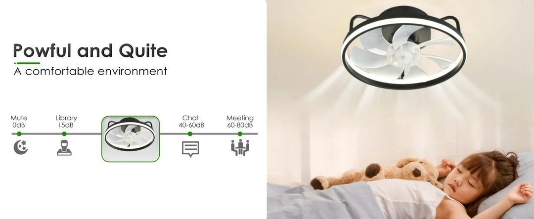 Modern LED Ceiling Fan Light with DC Motor - 6 Speed, Timer, Low Floor Attic Fan, Remote Control Decorative Light | Bowlift