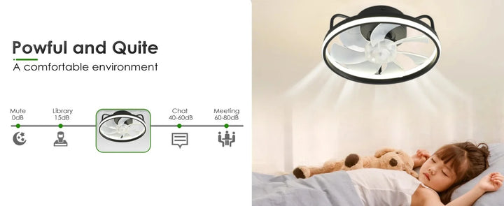 Modern LED Ceiling Fan Light with DC Motor - 6 Speed, Timer, Low Floor Attic Fan, Remote Control Decorative Light | Bowlift