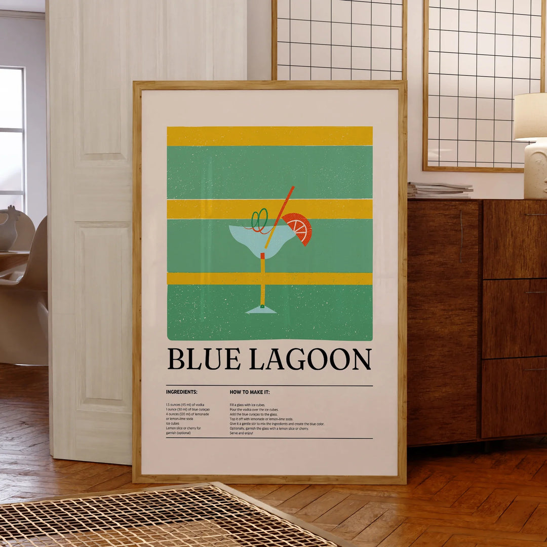 Blue Lagoon Cocktail Wall Art – Modern Minimalist Drink Decor | Bowlift