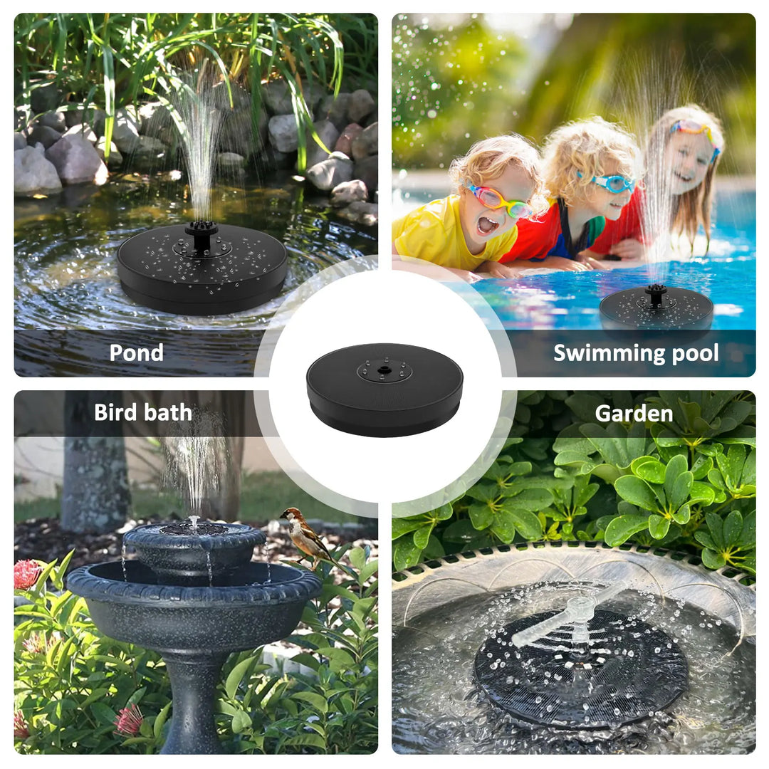 BowLift | AquaLume Solar Spring | 3W Solar Fountain with LED Color Play | Up to 60 cm Fountain Height | 7 Nozzle Attachments