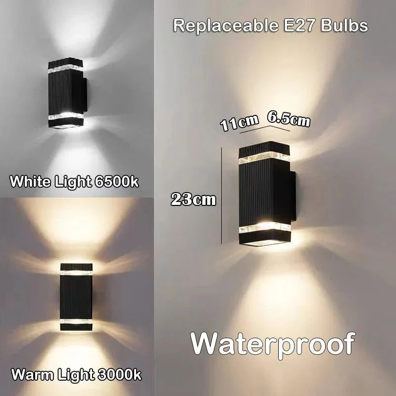 BowLift | LumiBloc LED outdoor wall light | Up & Down effect | E27 socket | IP65 waterproof | Modern design for garden & balcony