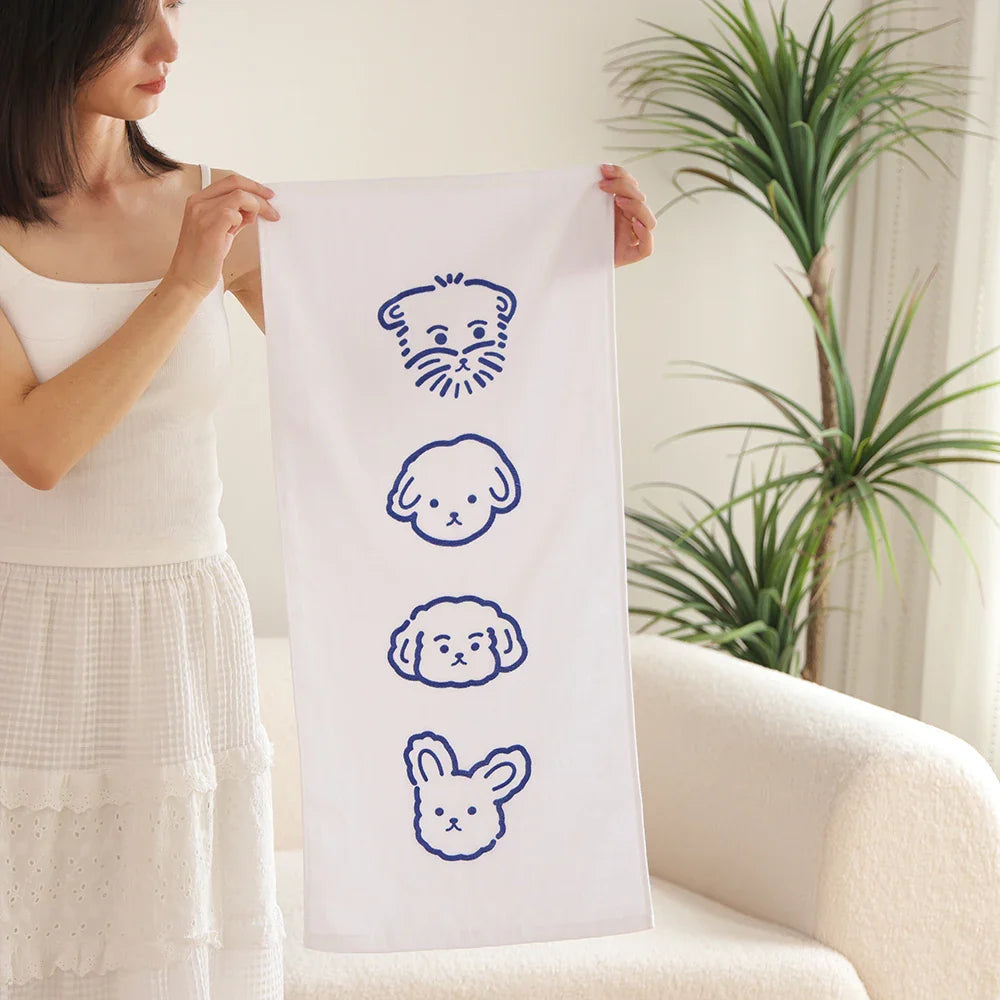 Puppy Illustration Cotton Towel – Cute & Soft Face Towel | Bowlift
