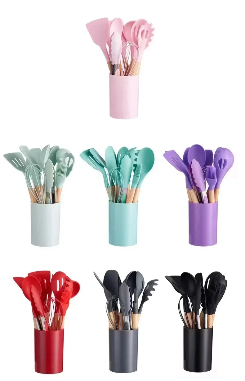 ChefEase – 12-piece silicone kitchen utensil set with wooden handles Bowlift
