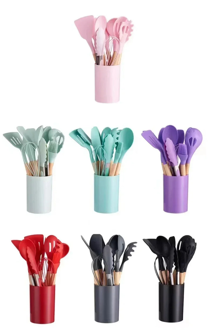 ChefEase – 12-piece silicone kitchen utensil set with wooden handles Bowlift