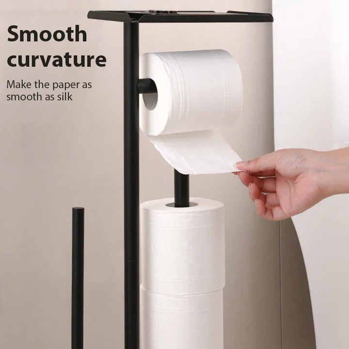 Toilet paper holder with brush & shelf | Bowlift