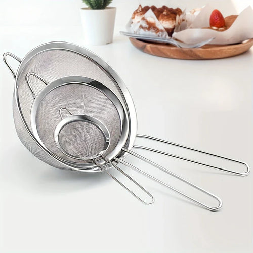 BowLift | Stainless Steel Kitchen Sieve Set ProSift MeshLine | 3-piece | Fine sieve for flour, juice, soy milk & pasta | 8/10/14 cm diameter