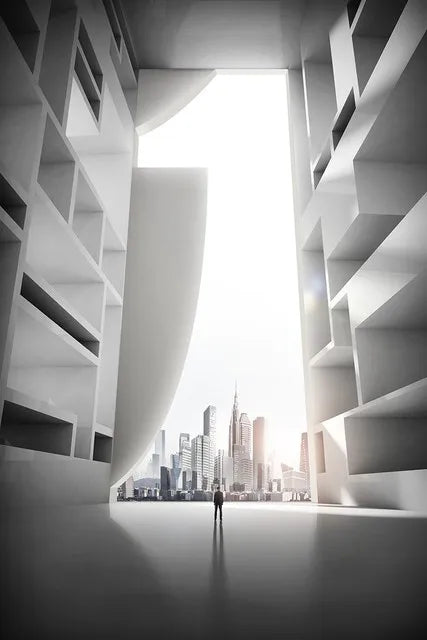 Modern Geometric Architectural Landscapes Wall Art Fine Art Canvas Prints Pictures For Studio Home Office Foyer Inspirational Art Decor | Bowlift