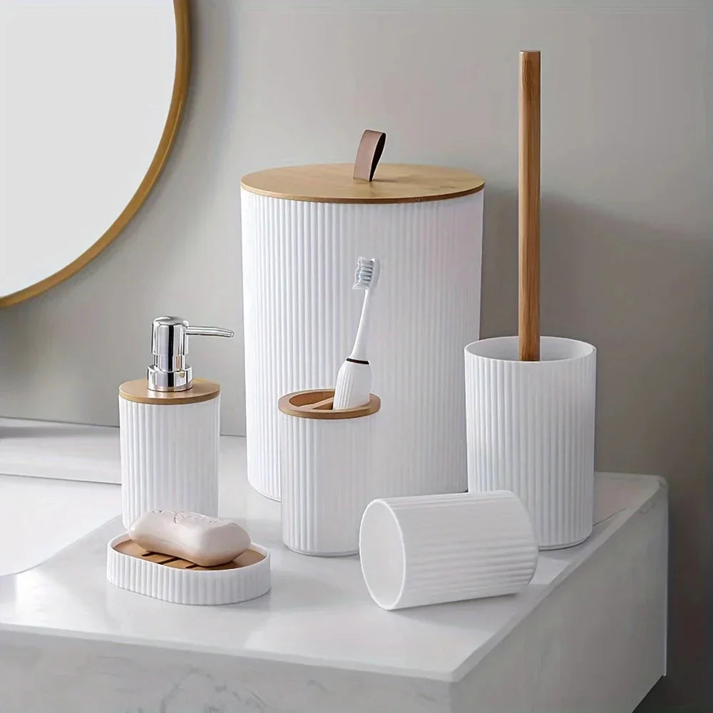 6-piece bathroom set with bamboo accents | Bowlift