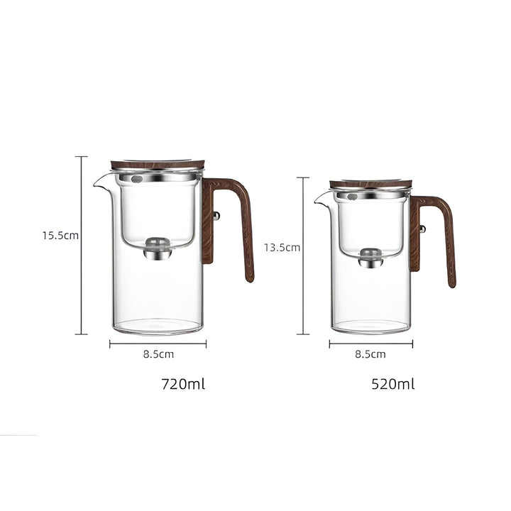 Glass teapot with wooden handle – One-click filter | Perfect for loose tea & Puer | Bowlift