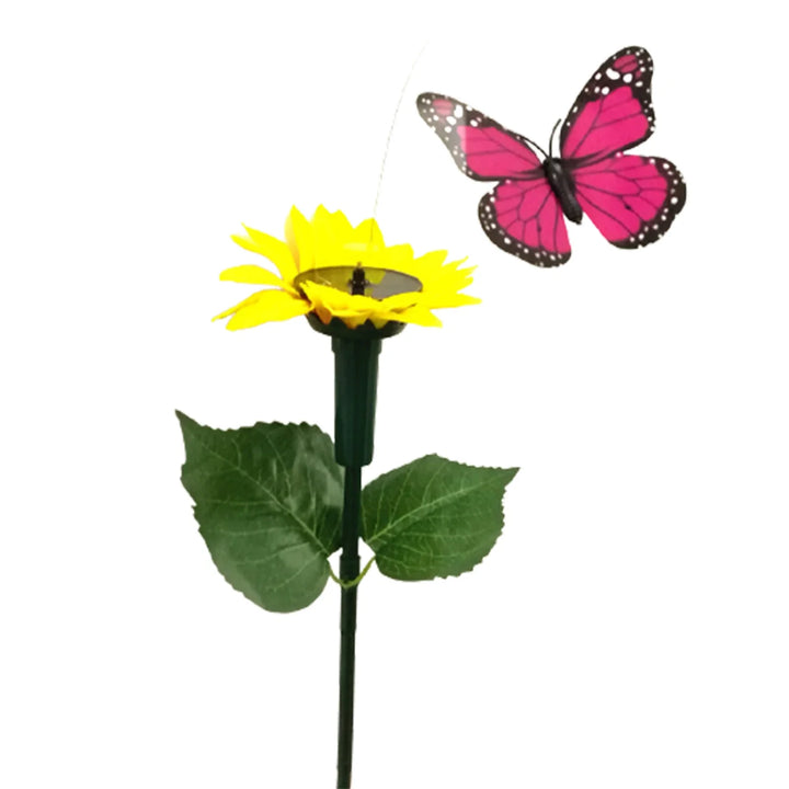 BowLift | SOLAVIA Sunflower Garden Stake | With rotating Butterfly or Hummingbird | Solar Decor for Garden & Potted Plants | 20×20×10 cm