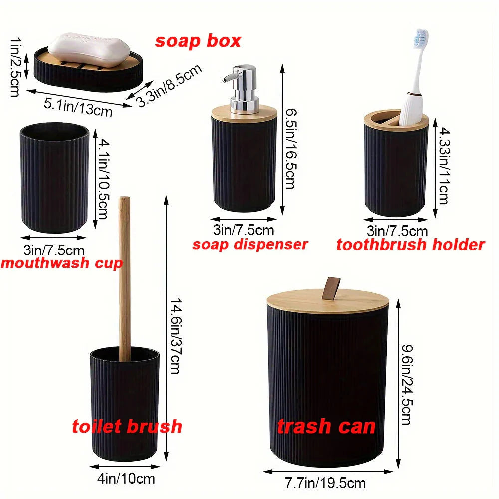6-piece bathroom set with bamboo accents | Bowlift