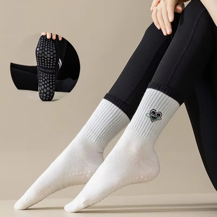 BowLift | Unisex Mid-Calf Striped Yoga Socks - Non-Slip, Sweat-Absorbing, Odor-Control