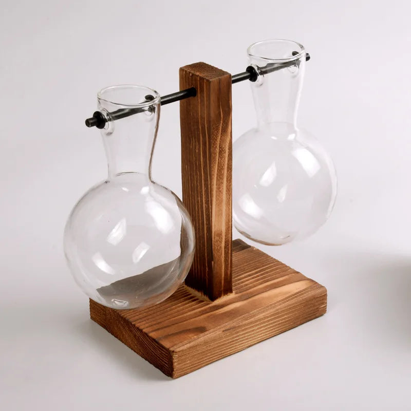 BowLift | Naturiva Design Glass Vase with Wooden Frame | For Cut Flowers & Hydroponics | Scandinavian Style | 3-Piece Set