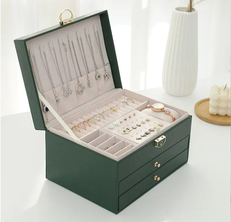 BowLift | Jewelry Box Leather | Lockable Multi-Layer Storage Organizer
