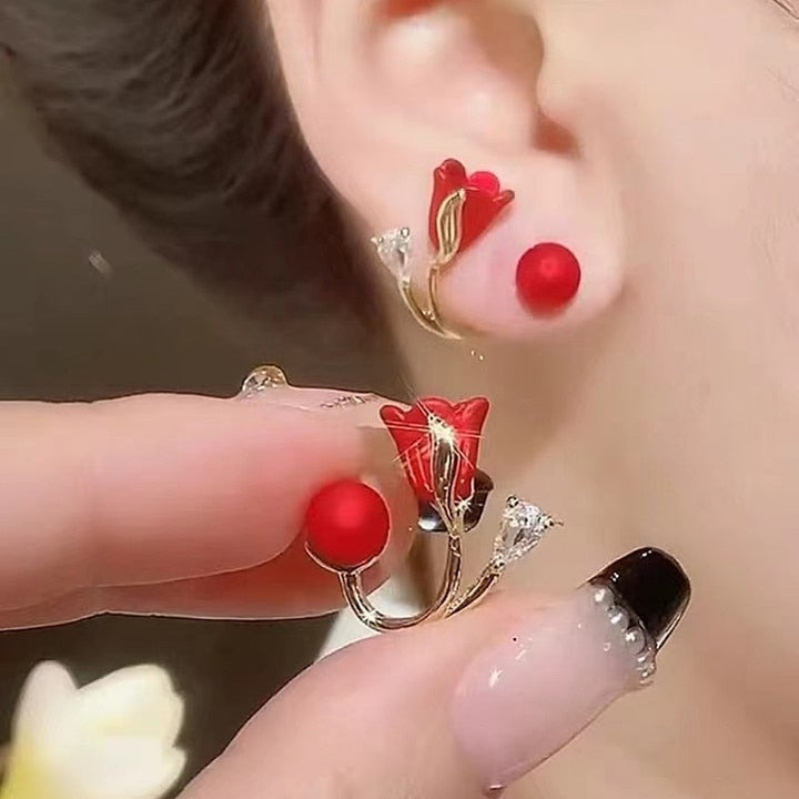 BowLift | Artistic Red Flower Korean Style Zircon Earrings