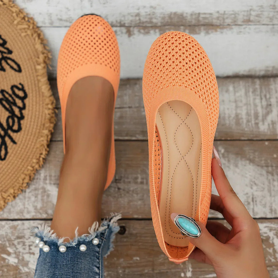BowLift | Women Round Toe Flat Shoes Solid Color Knit Slippers Casual Breathable Ballet Flats Women Flat Shoes Loafers Women