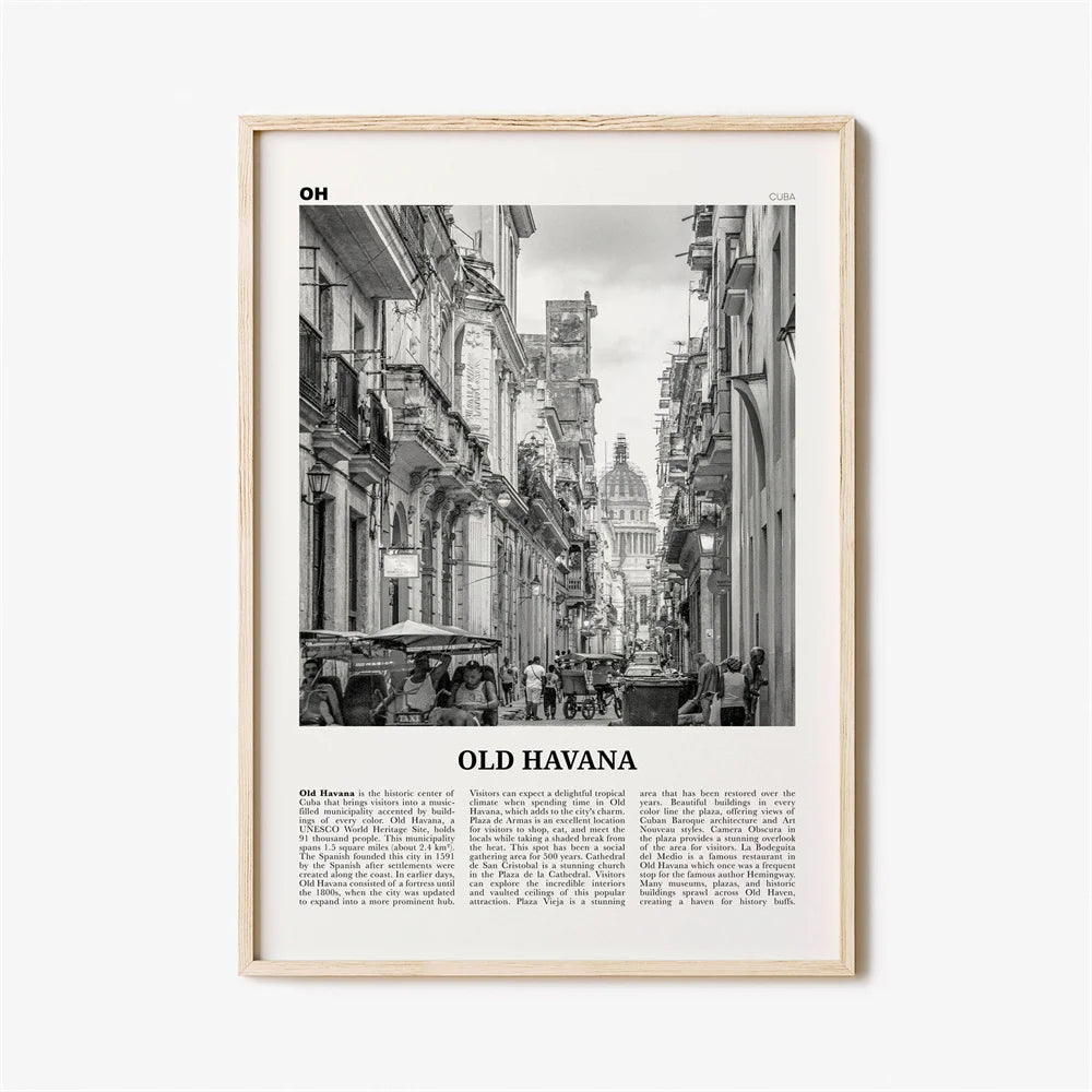 Cuba Havana Black & White Travel Poster Wall Art Fine Art Canvas Prints Pictures For Living Room Dining Room | Bowlift