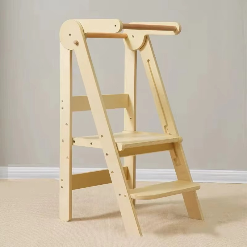 BowLift | Modern Design Foldable Step Stool Kids Wooden Kitchen Tower - Safe and Versatile Helper for Kids