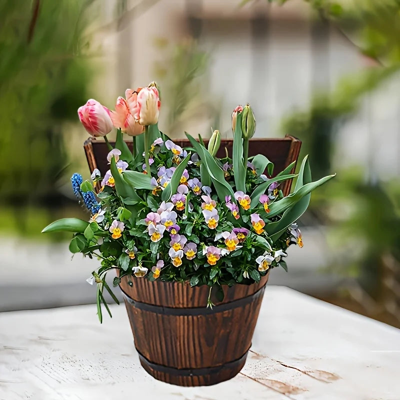 BowLift | Wooden Bucket Planter in Barrel Design for Garden and Terrace – Decorative Flower Pots made of Wood
