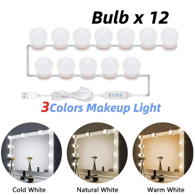 BowLift | Glamora | LED Makeup Mirror Light Set | 10 Hollywood-Style Lamps | USB, Dimmable & 3 Color Modes