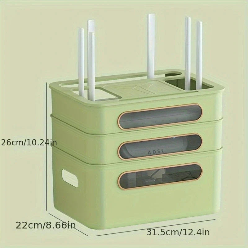 BowLift | HideNet WLAN Router Storage Box | With Cable Management & Socket Compartment | Transparent & Removable | 1–4 Levels Selectable