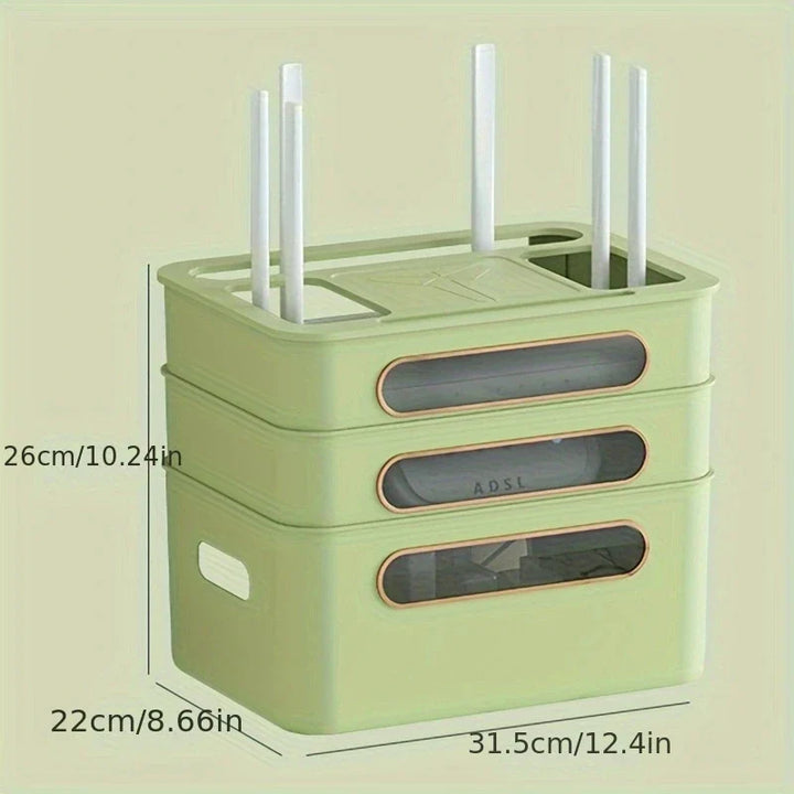 BowLift | HideNet WLAN Router Storage Box | With Cable Management & Socket Compartment | Transparent & Removable | 1–4 Levels Selectable