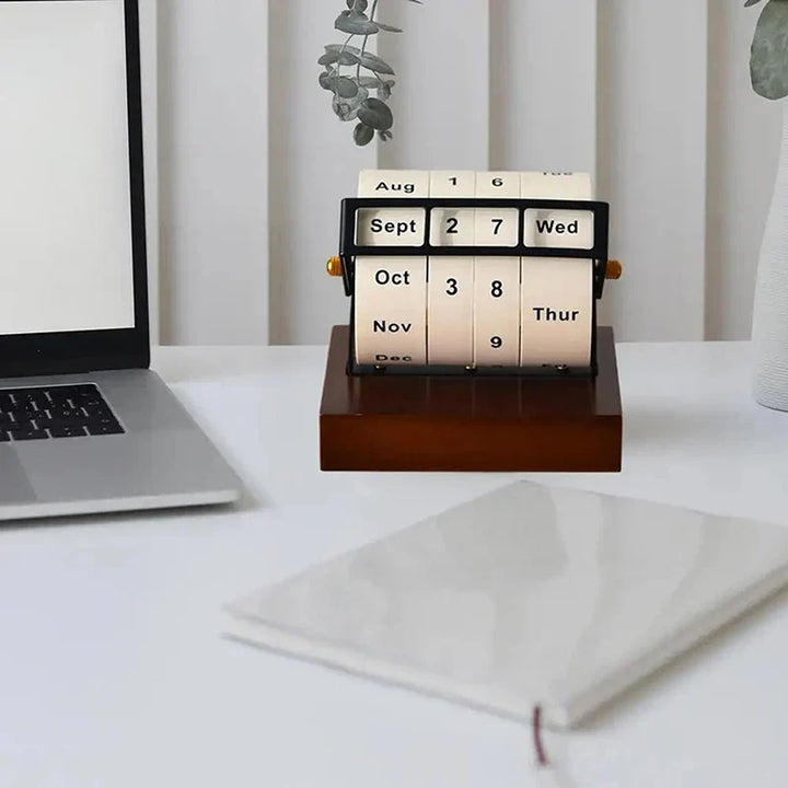 Mid-Century Rotating Wooden Perpetual Desk Calendar | Bowlift