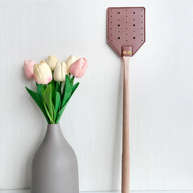 BowLift | Insektra Leather Fly Swatter with Wood Handle | 13×10 cm Striking Surface | Stainless Steel Rivets | Hanging Device